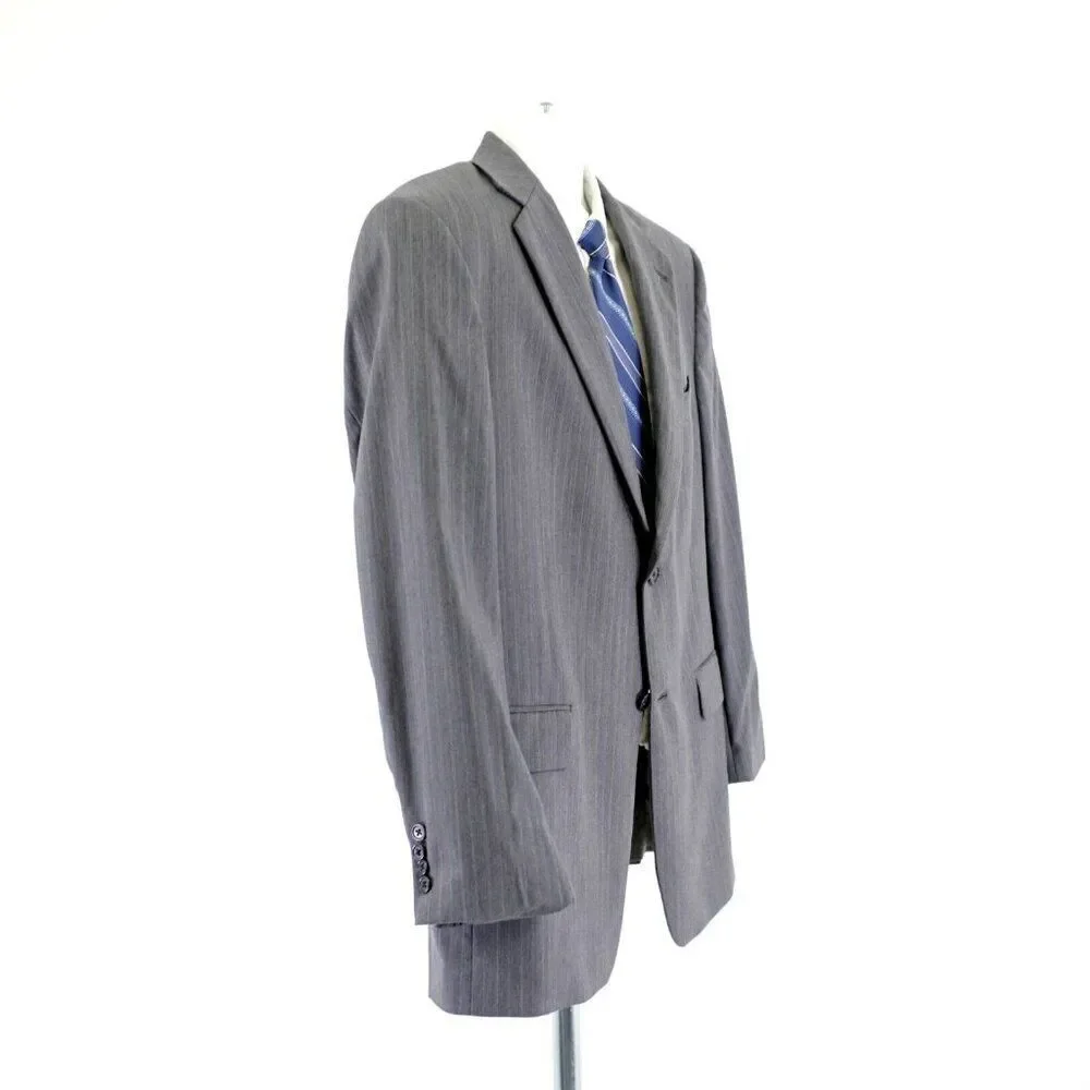 Hart Schaffner Marx‎ Wool Gray W/ Blue White Striped 40R / Slim 42R Suit Jacket